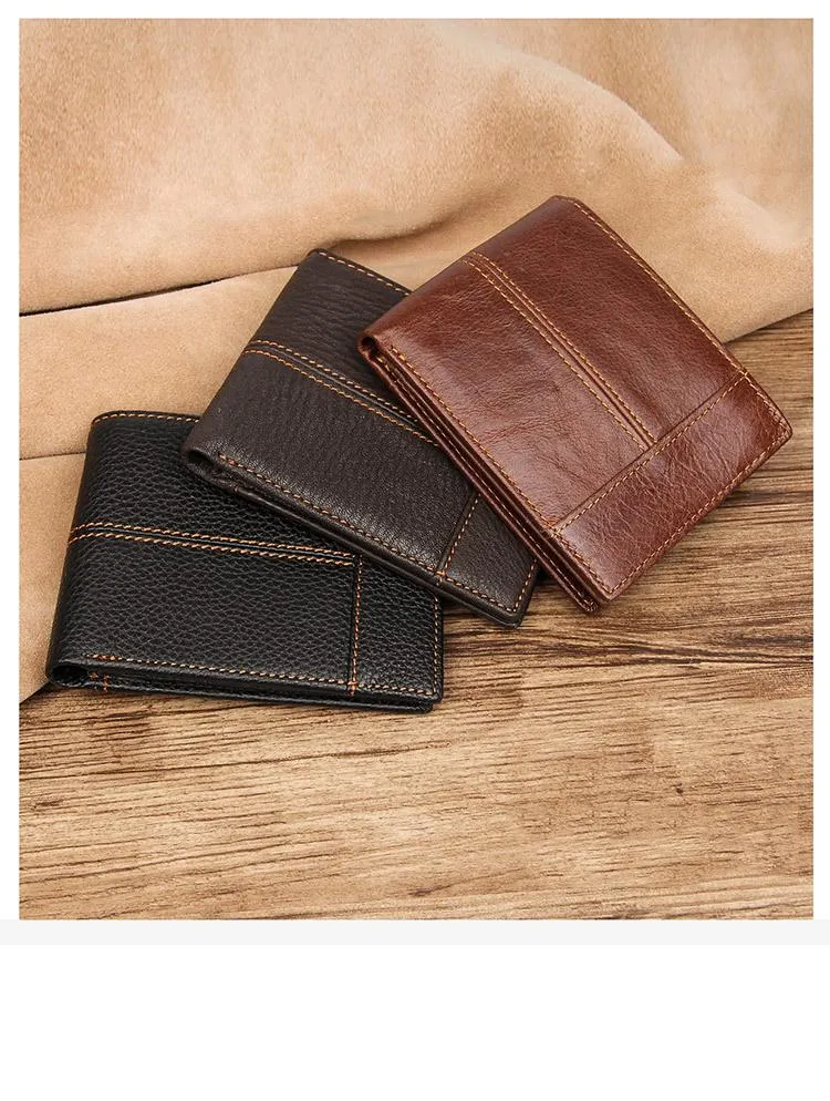 Cool Leather Brown Men's Business Zipper billfold Small Wallet Black Bifold Wallet Card Wallet For Men