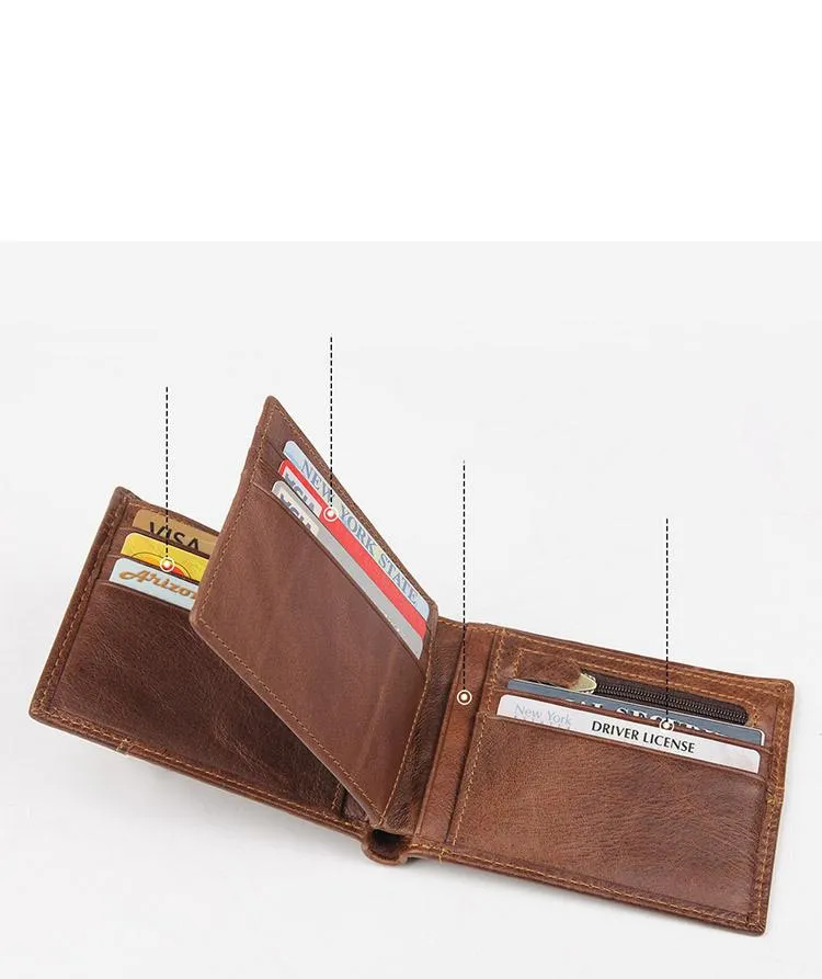 Cool Leather Brown Men's Business Zipper billfold Small Wallet Black Bifold Wallet Card Wallet For Men