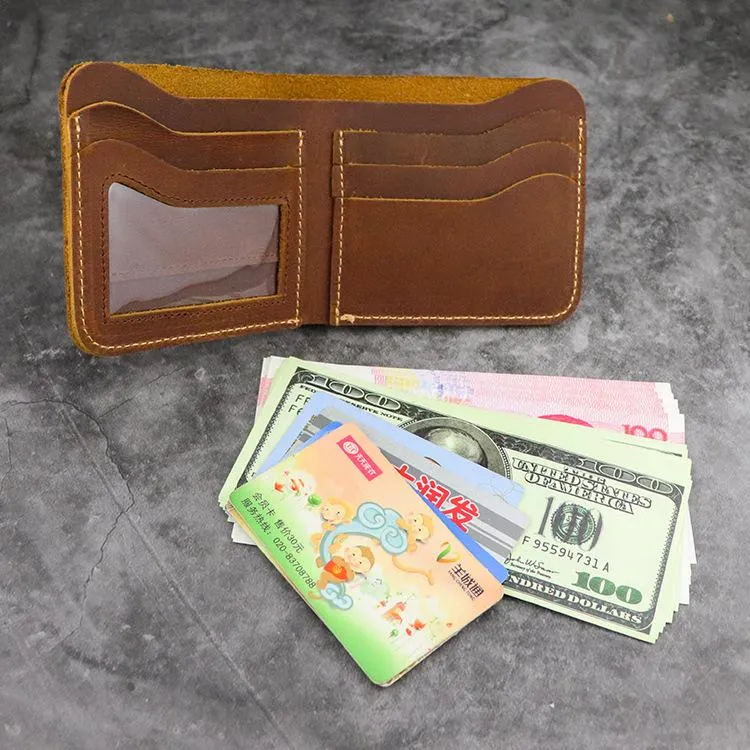 Cool Leather Brown Men's Small Wallet billfold Bifold Wallet Front Pocket Wallet For Men