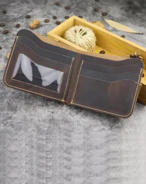 Cool Leather Brown Men's Small Wallet billfold Bifold Wallet Front Pocket Wallet For Men