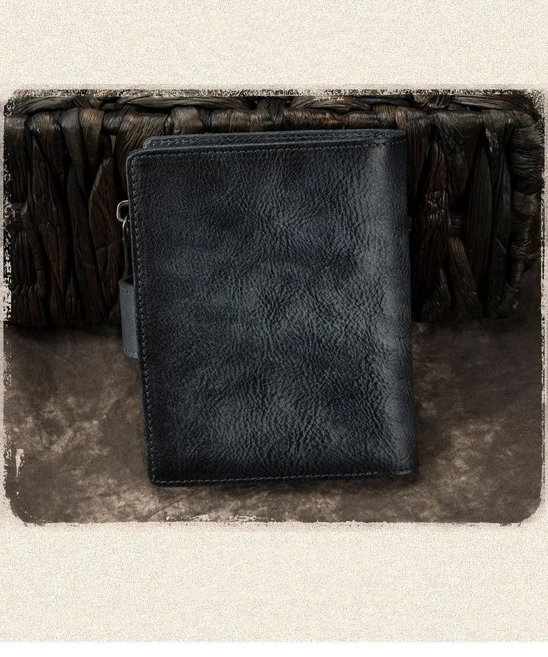 Cool Leather Brown Men's Zipper billfold Small Wallet Bifold Wallet Multi-Card Wallet For Men