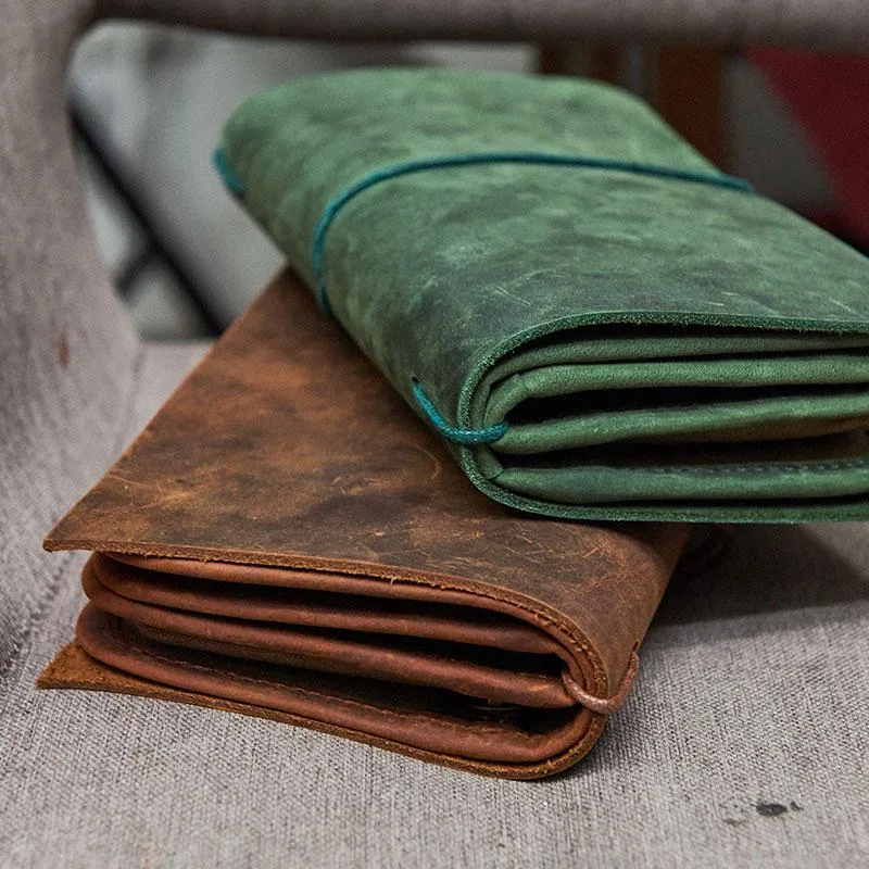Cool Leather Canvas Mens Bifold Long Wallet Leather Long Wallet for Men