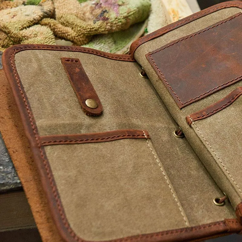 Cool Leather Canvas Mens Bifold Long Wallet Leather Long Wallet for Men