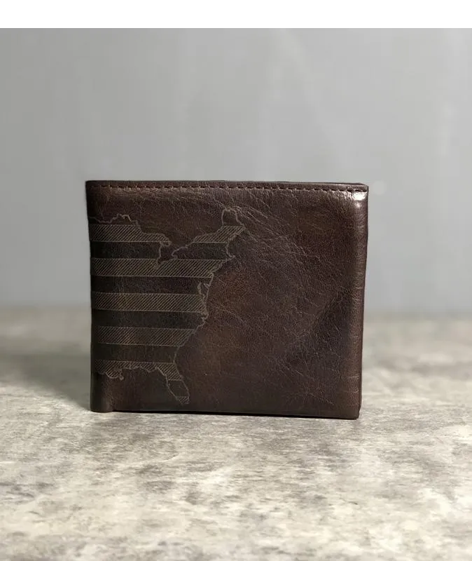 Cool Leather Mens Black Bifold billfold Wallets Small Wallet U.S. Map Wallets Front Pocket Wallet for Men