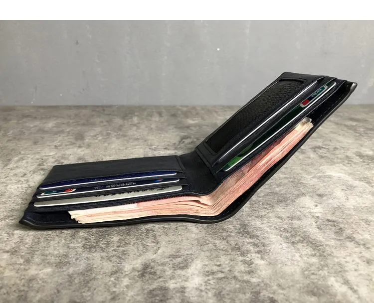 Cool Leather Mens Black Bifold billfold Wallets Small Wallet U.S. Map Wallets Front Pocket Wallet for Men