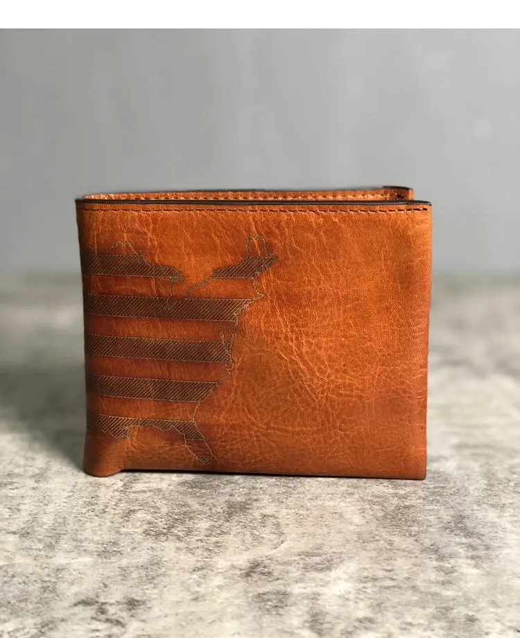 Cool Leather Mens Black Bifold billfold Wallets Small Wallet U.S. Map Wallets Front Pocket Wallet for Men