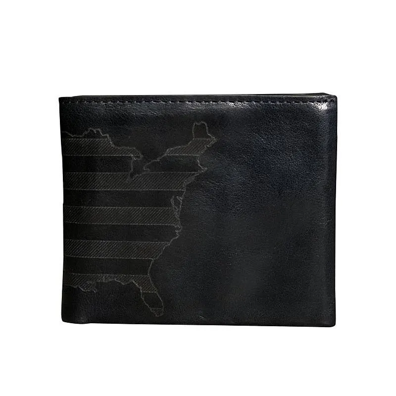 Cool Leather Mens Black Bifold billfold Wallets Small Wallet U.S. Map Wallets Front Pocket Wallet for Men