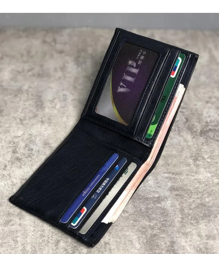 Cool Leather Mens Black Bifold billfold Wallets Small Wallet U.S. Map Wallets Front Pocket Wallet for Men