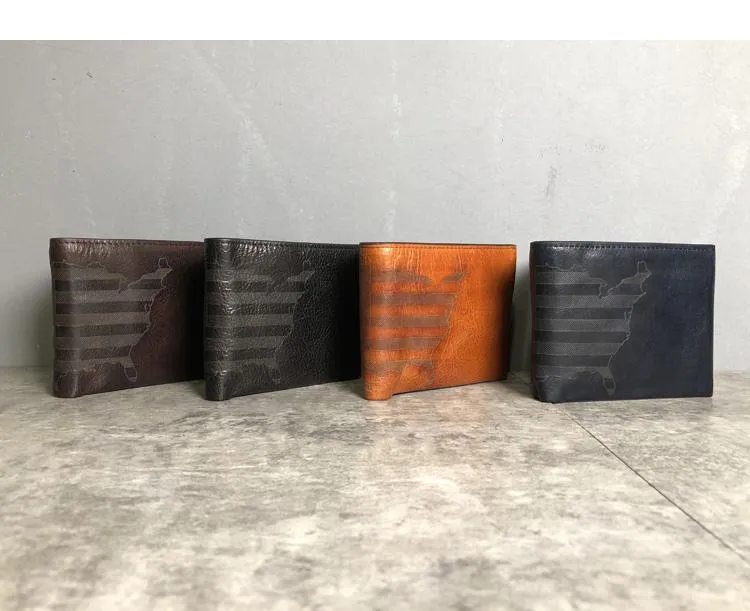 Cool Leather Mens Black Bifold billfold Wallets Small Wallet U.S. Map Wallets Front Pocket Wallet for Men
