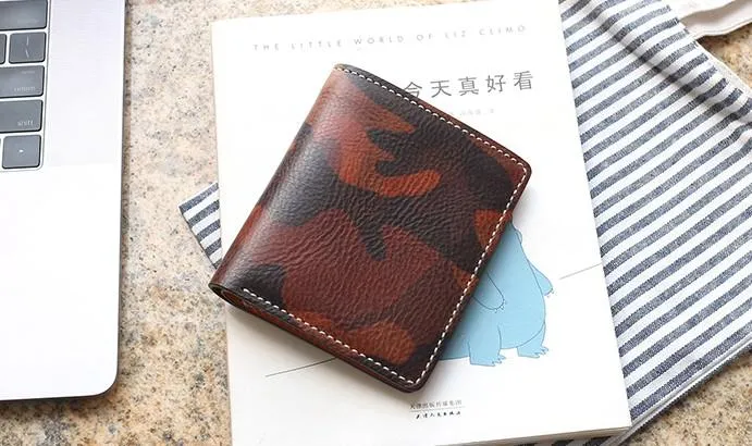 Cool Leather Mens Camouflage Small Wallet Front Pocket Wallet billfold Slim Wallet for Men