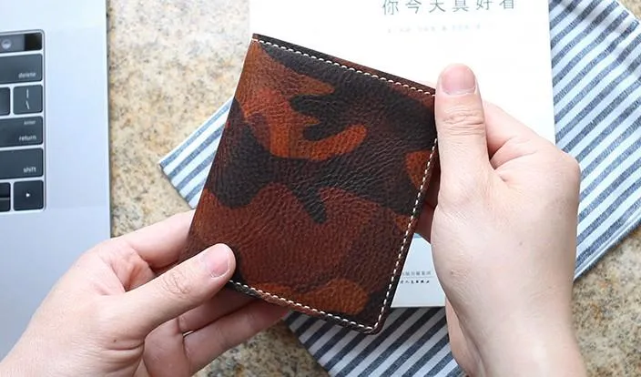 Cool Leather Mens Camouflage Small Wallet Front Pocket Wallet billfold Slim Wallet for Men