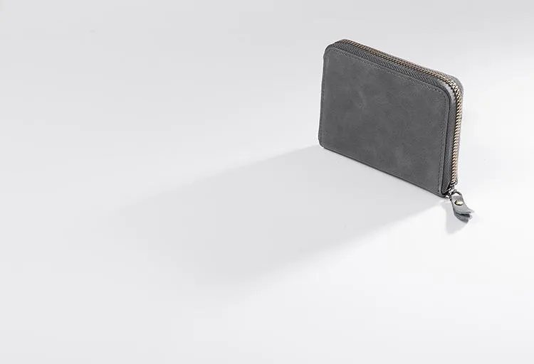 Cool Leather Mens Slim Leather Small Wallet Zipper billfold Wallets Bifold for Men