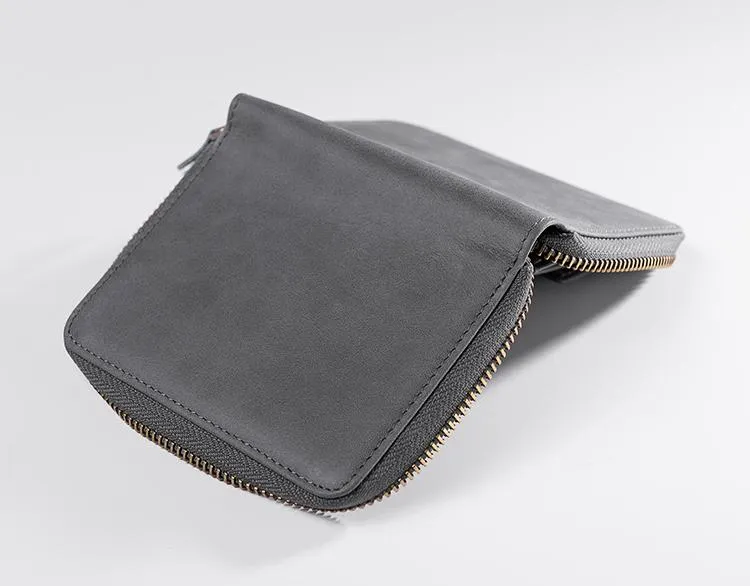 Cool Leather Mens Slim Leather Small Wallet Zipper billfold Wallets Bifold for Men