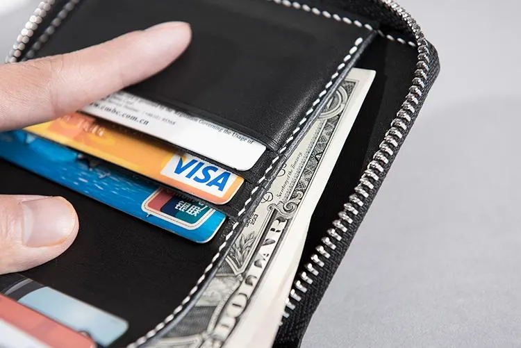 Cool Leather Mens Slim Leather Small Wallets Zipper billfold Wallets Bifold for Men