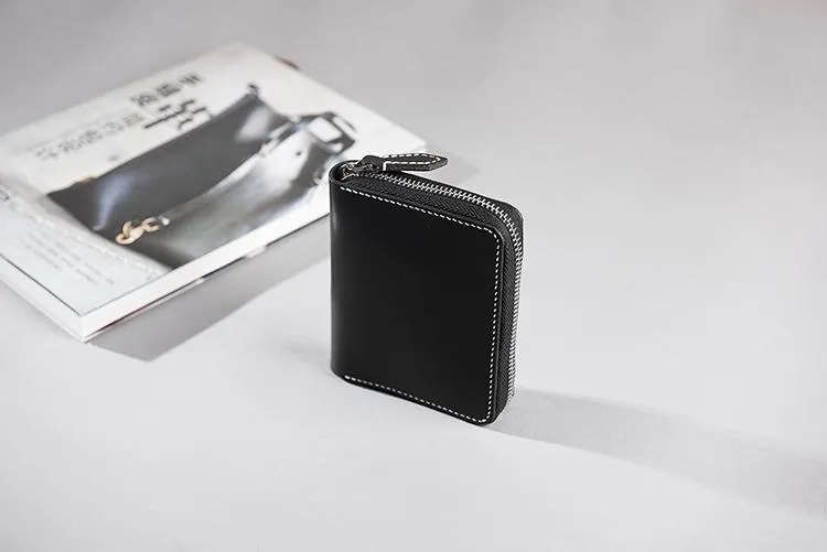 Cool Leather Mens Slim Leather Small Wallets Zipper billfold Wallets Bifold for Men