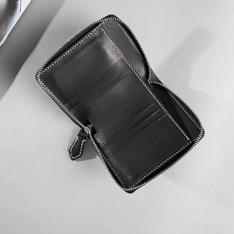 Cool Leather Mens Slim Leather Small Wallets Zipper billfold Wallets Bifold for Men
