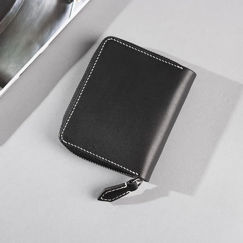 Cool Leather Mens Slim Leather Small Wallets Zipper billfold Wallets Bifold for Men