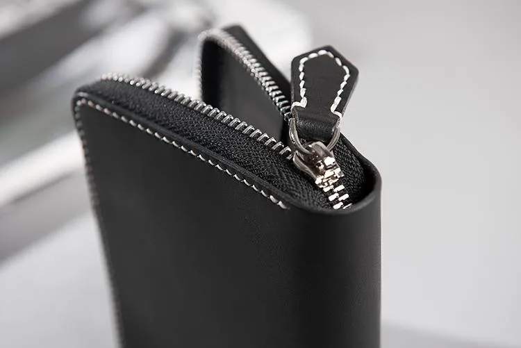 Cool Leather Mens Slim Leather Small Wallets Zipper billfold Wallets Bifold for Men