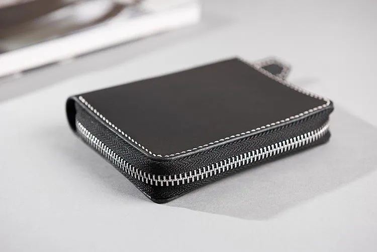 Cool Leather Mens Slim Leather Small Wallets Zipper billfold Wallets Bifold for Men