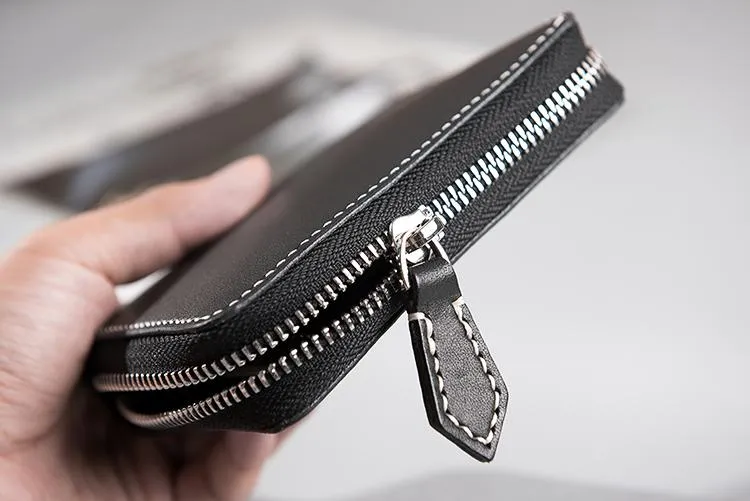 Cool Leather Mens Slim Leather Small Wallets Zipper billfold Wallets Bifold for Men