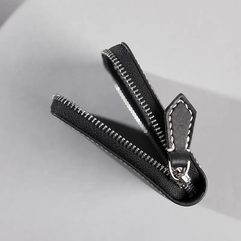 Cool Leather Mens Slim Leather Small Wallets Zipper billfold Wallets Bifold for Men