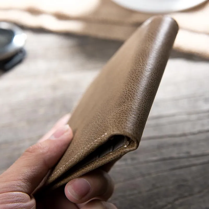 Cool Leather Mens Slim Small Leather Wallet Men billfold Bifold Wallets for Men