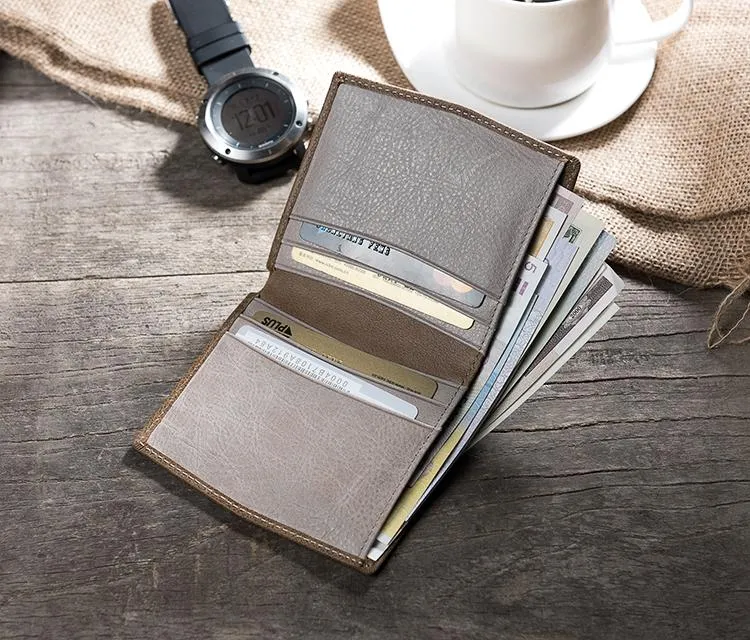 Cool Leather Mens Slim Small Leather Wallet Men billfold Bifold Wallets for Men