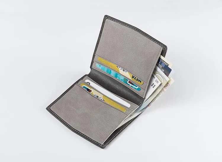 Cool Leather Mens Slim Small Leather Wallet Men billfold Bifold Wallets for Men