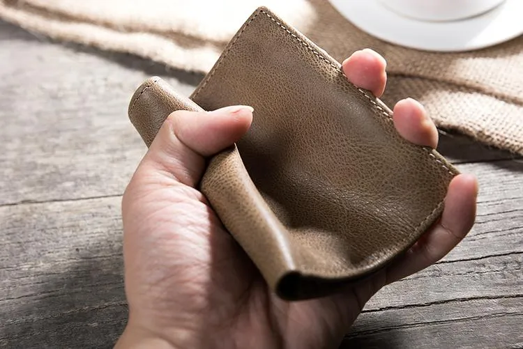 Cool Leather Mens Slim Small Leather Wallet Men billfold Bifold Wallets for Men