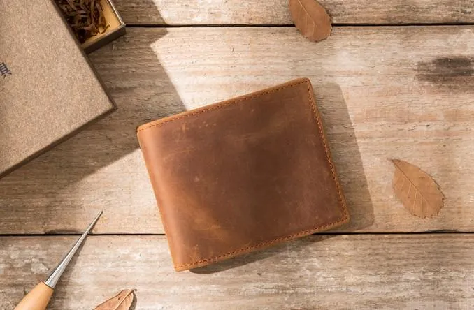 Cool Leather Mens Slim Small Wallet Bifold Vintage billfold Wallet for Men