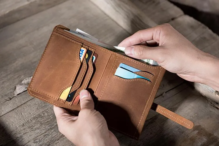 Cool Leather Mens Slim Small Wallets Men billfold Bifold Wallets for Men