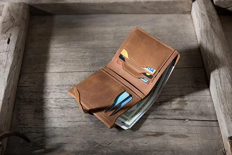 Cool Leather Mens Slim Small Wallets Men billfold Bifold Wallets for Men