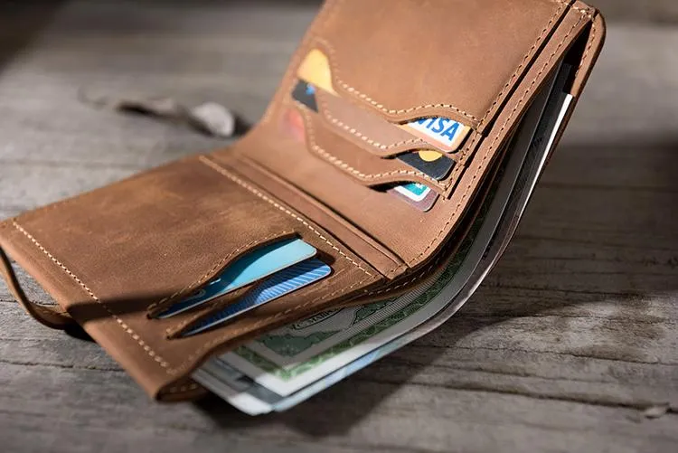 Cool Leather Mens Slim Small Wallets Men billfold Bifold Wallets for Men