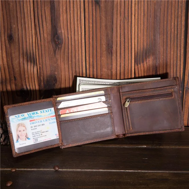 Cool Leather Mens Small Wallet billfold Trifold Wallet Front Pocket Wallet for Men