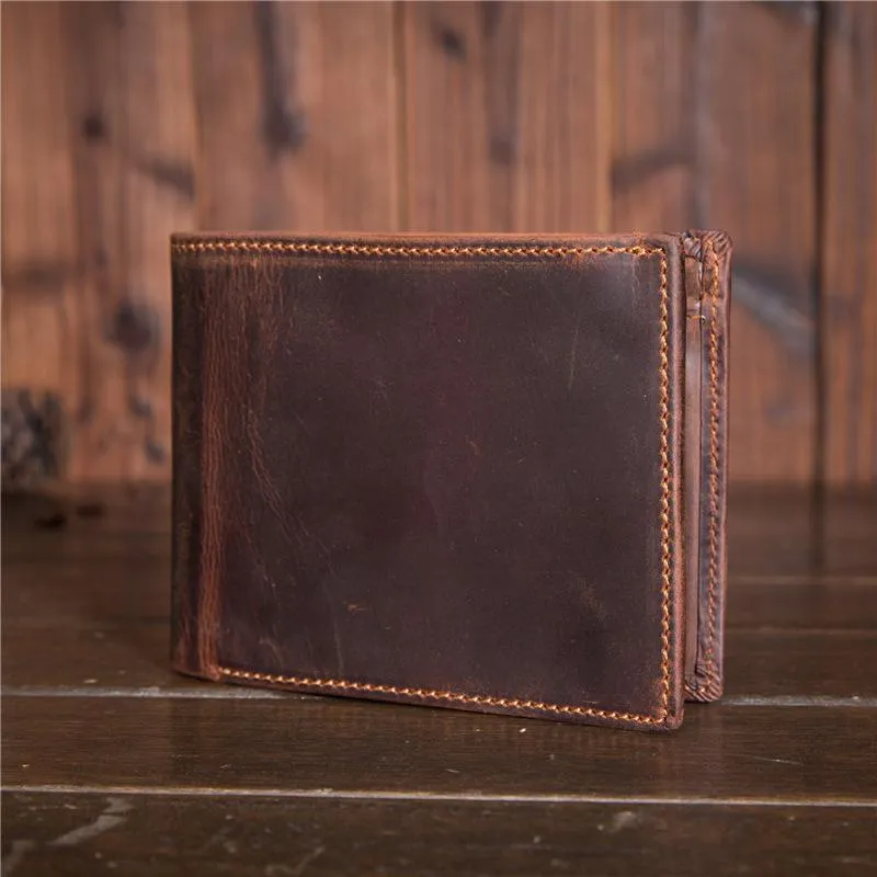 Cool Leather Mens Small Wallet billfold Trifold Wallet Front Pocket Wallet for Men