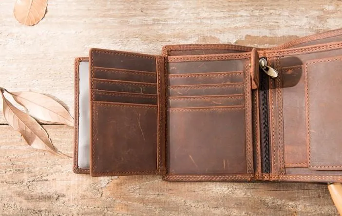 Cool Leather Mens Small Wallets Bifold Vintage Slim billfold Wallet for Men