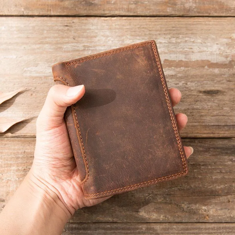 Cool Leather Mens Small Wallets Bifold Vintage Slim billfold Wallet for Men