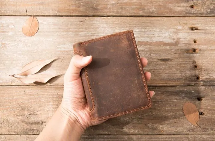 Cool Leather Mens Small Wallets Bifold Vintage Slim billfold Wallet for Men