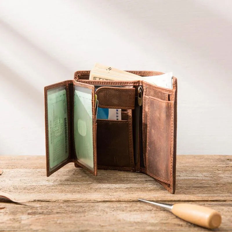 Cool Leather Mens Small Wallets Bifold Vintage Slim billfold Wallet for Men