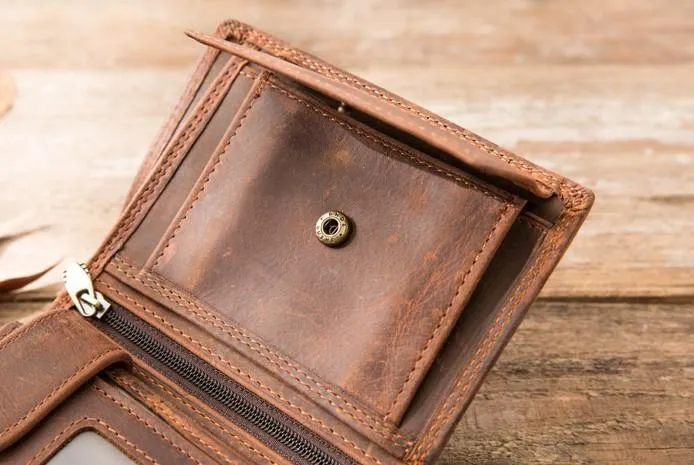 Cool Leather Mens Small Wallets Bifold Vintage Slim billfold Wallet for Men