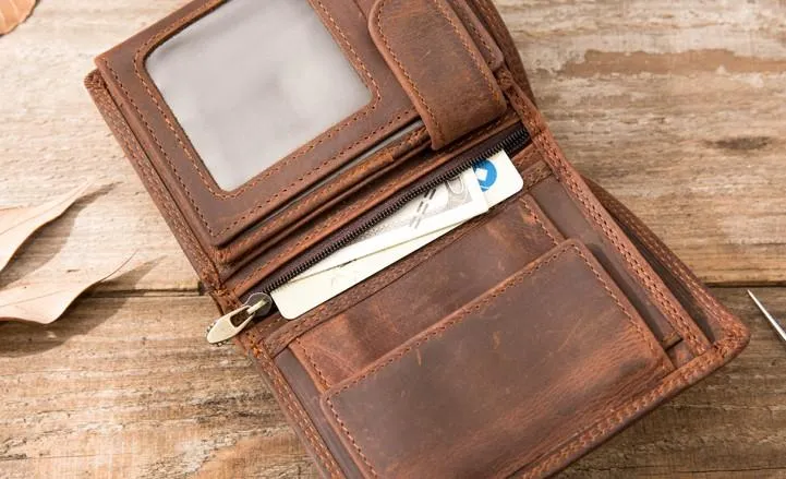 Cool Leather Mens Small Wallets Bifold Vintage Slim billfold Wallet for Men