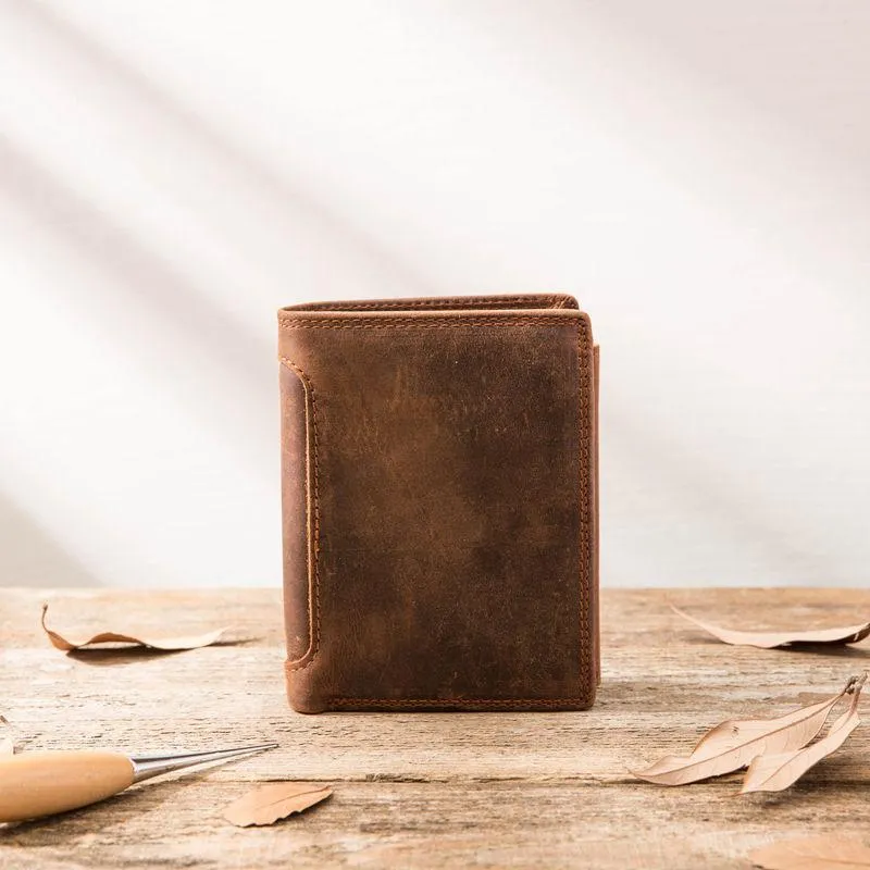 Cool Leather Mens Small Wallets Bifold Vintage Slim billfold Wallet for Men