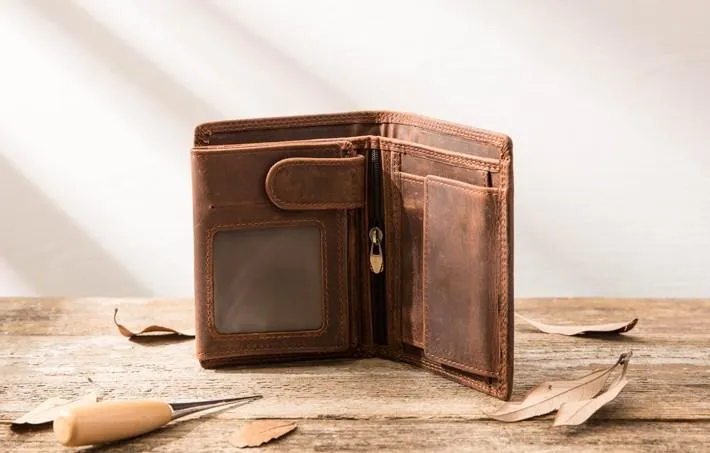 Cool Leather Mens Small Wallets Bifold Vintage Slim billfold Wallet for Men