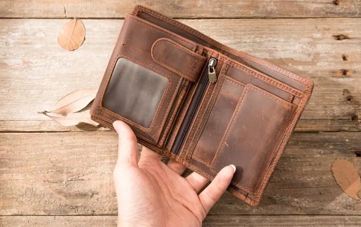 Cool Leather Mens Small Wallets Bifold Vintage Slim billfold Wallet for Men