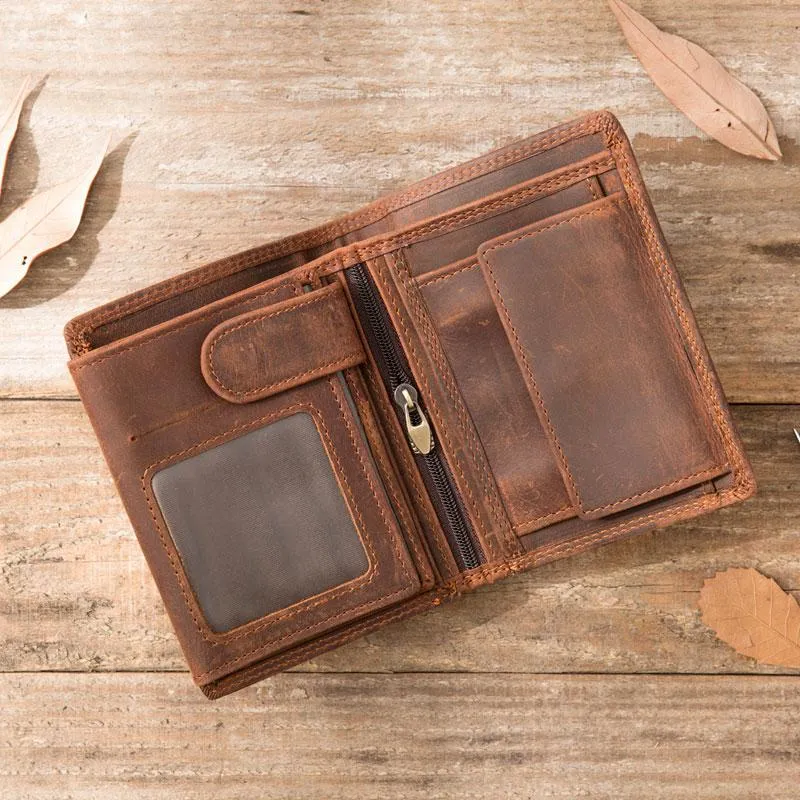 Cool Leather Mens Small Wallets Bifold Vintage Slim billfold Wallet for Men