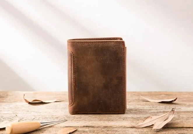 Cool Leather Mens Small Wallets Bifold Vintage Slim billfold Wallet for Men