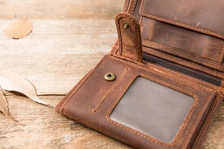 Cool Leather Mens Small Wallets Bifold Vintage Slim billfold Wallet for Men