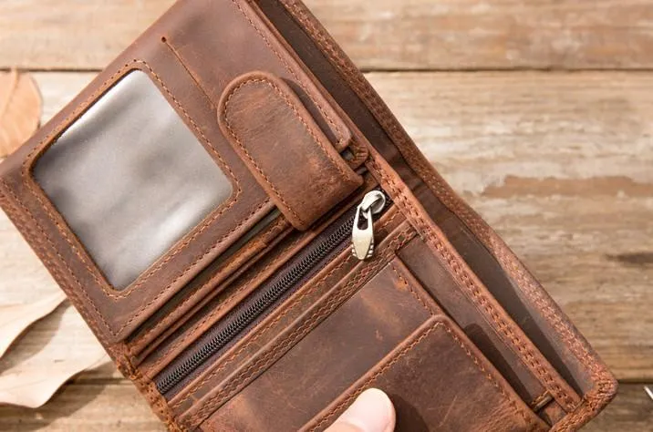 Cool Leather Mens Small Wallets Bifold Vintage Slim billfold Wallet for Men