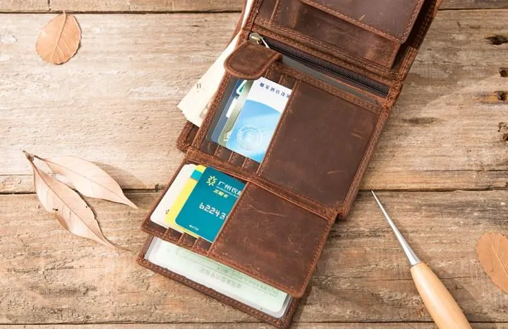 Cool Leather Mens Small Wallets Bifold Vintage Slim billfold Wallet for Men