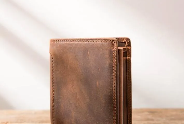 Cool Leather Mens Small Wallets Bifold Vintage Slim billfold Wallet for Men